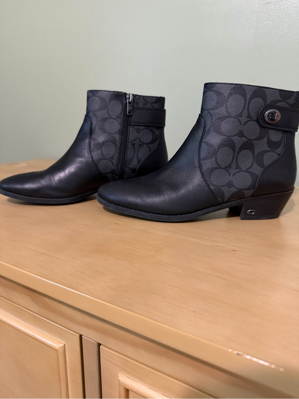 Coach Black Logo Canvas & Leather Ankle Booties